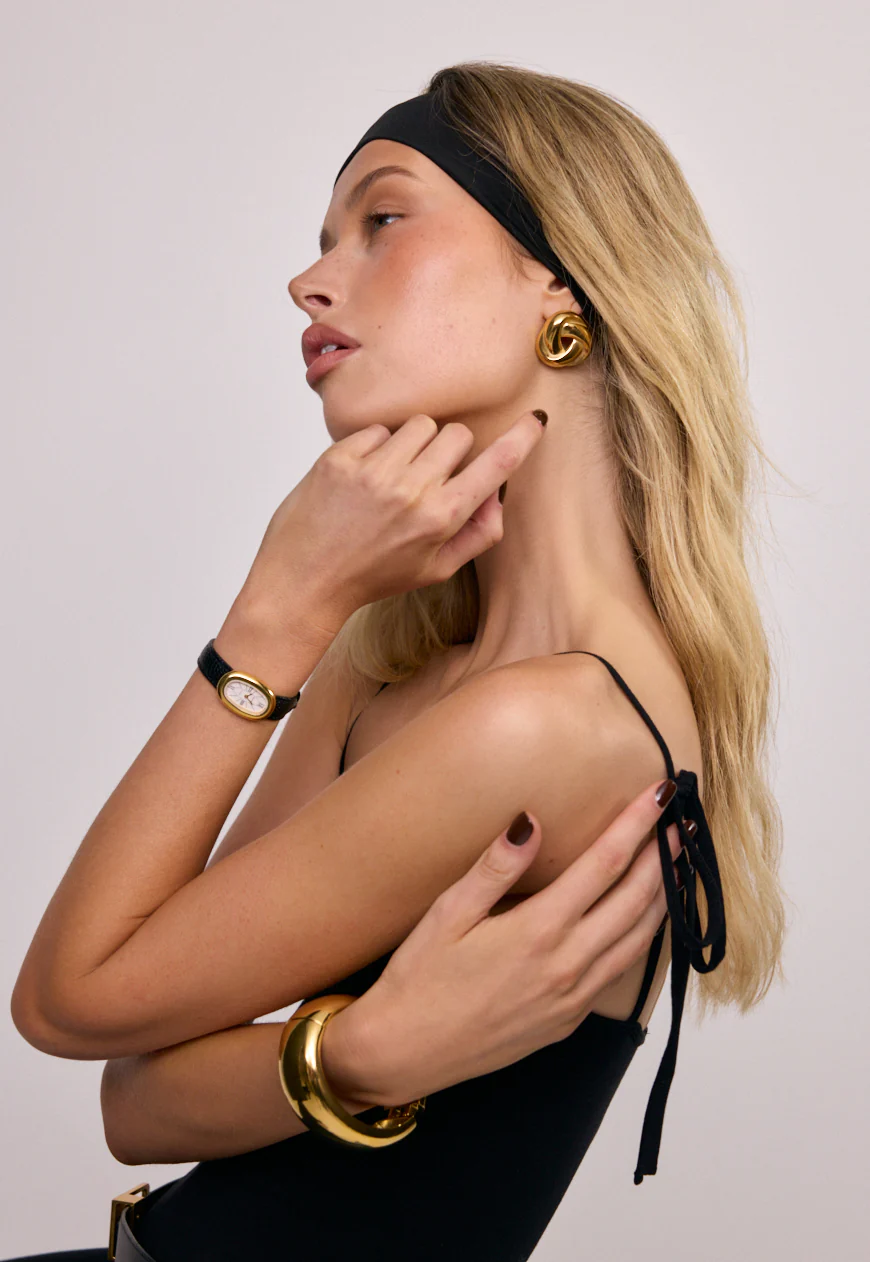 Classic | Black Python Leather Watch Band | Gold - Image 4
