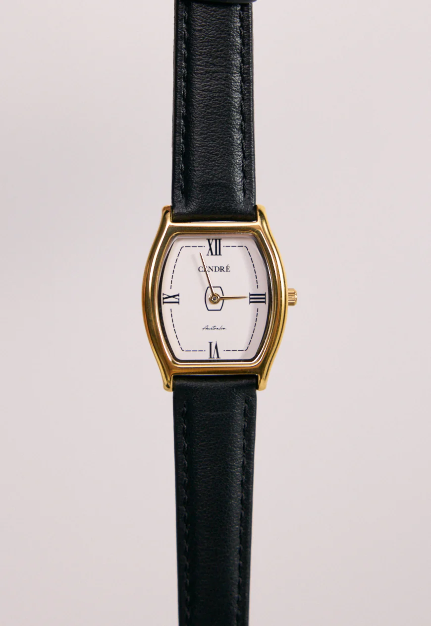 Classic | Black Smooth Leather Watch Band | Gold - Image 2